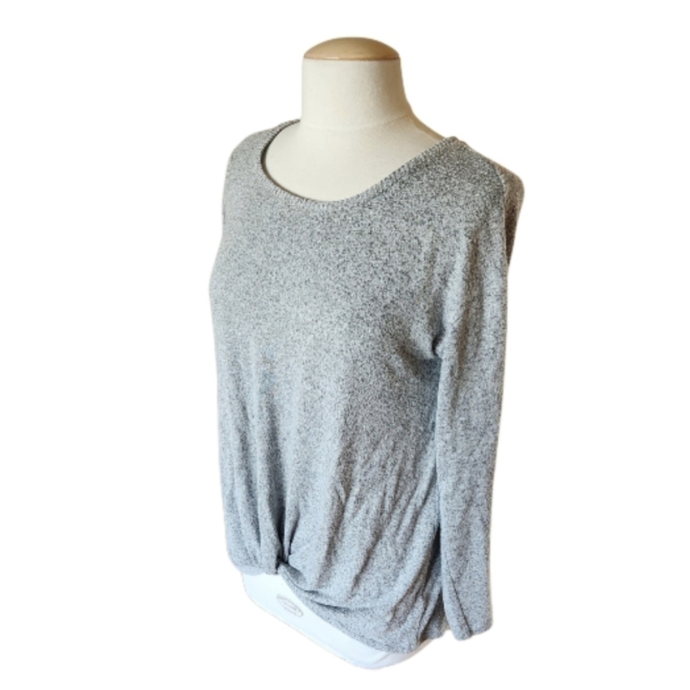 Versona Light Gray Knot Front Long Sleeve Sweater